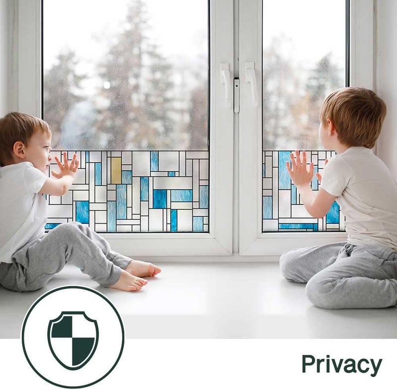 BEAUS TILE UNI Window Film Static Clings Non Adhesive 3D Stained Glass Window Decals UV Protection (Blue Beach, 37.4 x 24.4 Inch) - Image 3